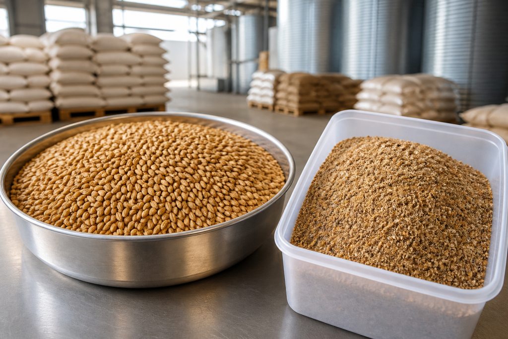 Graos de cevada e coproduto em armazenamento