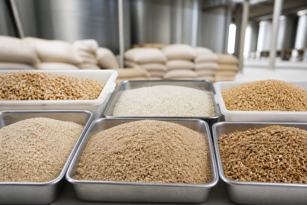 Coprodutos de arroz em armazenamento