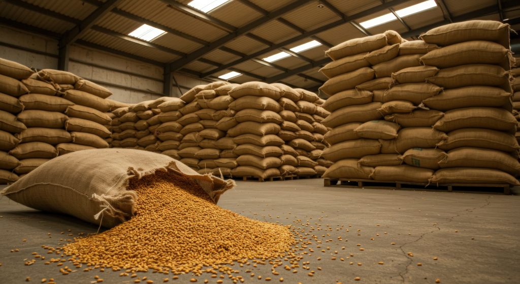 Sacarias de grãos em armazenamento agrícola