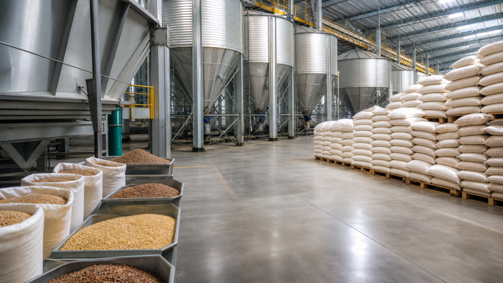Ingredientes para fabrica de racao em armazenamento